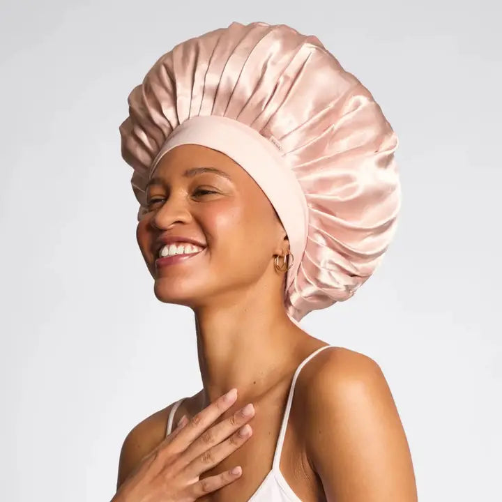 Adjustable Oversized Satin Bonnet- Blush