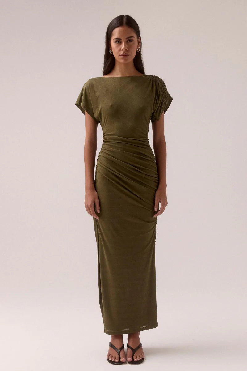 RUA OFF SHOULDER DRESS - OLIVE
