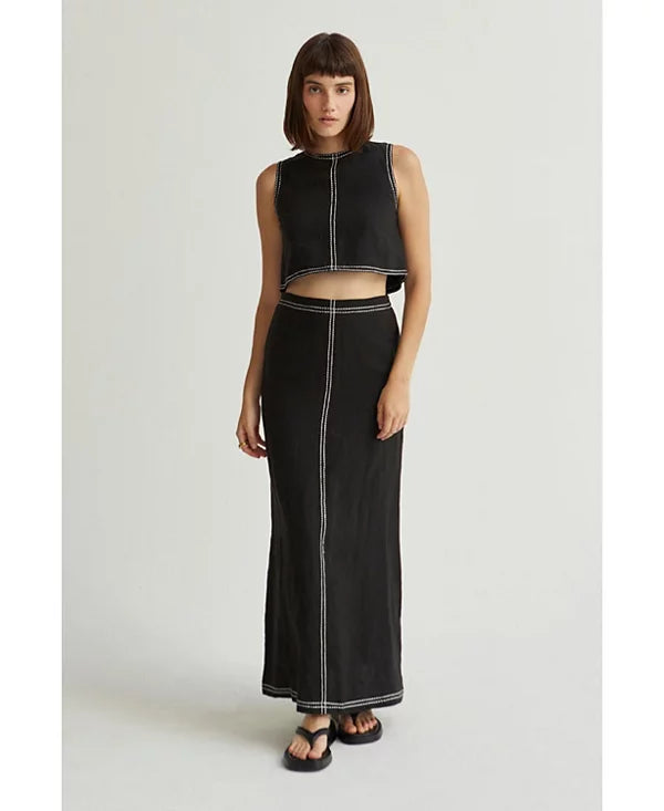 Kiara Embroidery Stitch Linen Crop Top