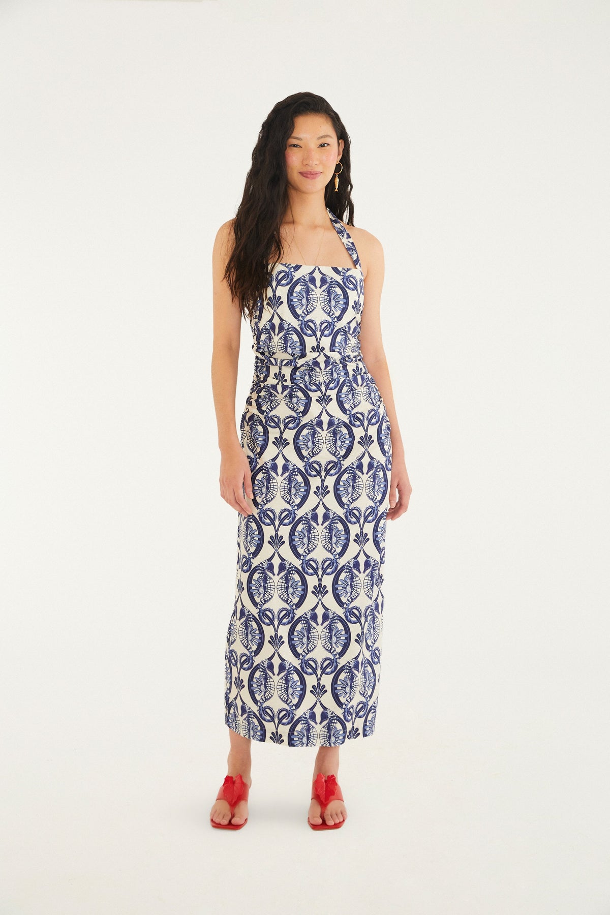VESTIDO MIDI ESTAMPADO CABALLITOS DE MAR