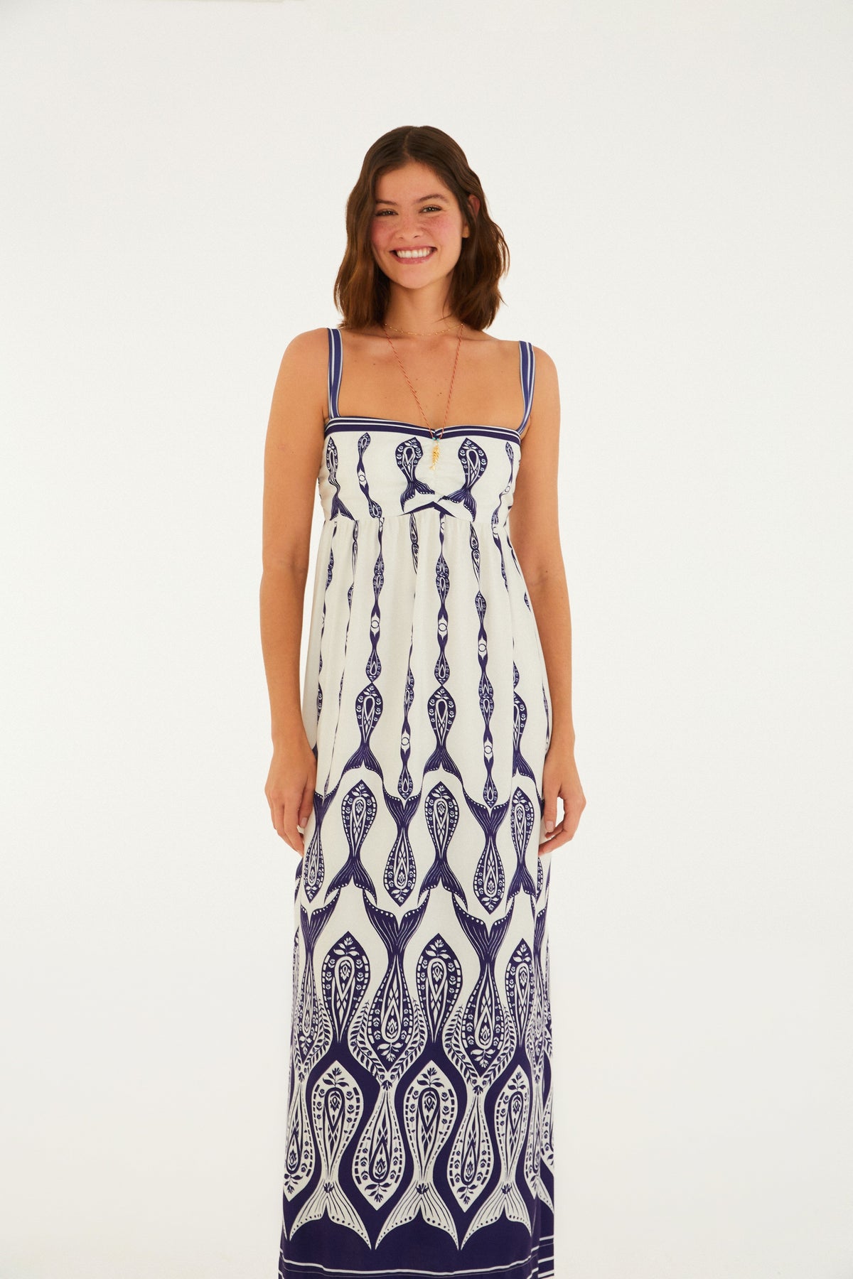 Vestido Maxi Estampado Peces y Corriente