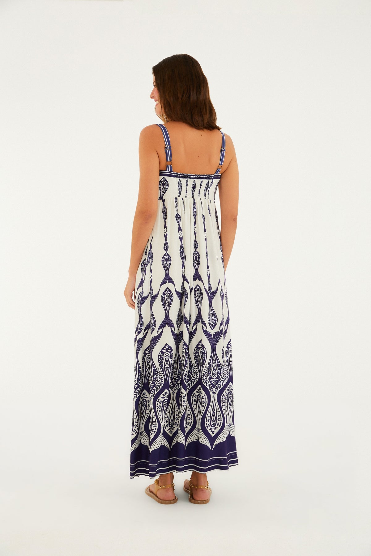 Vestido Maxi Estampado Peces y Corriente