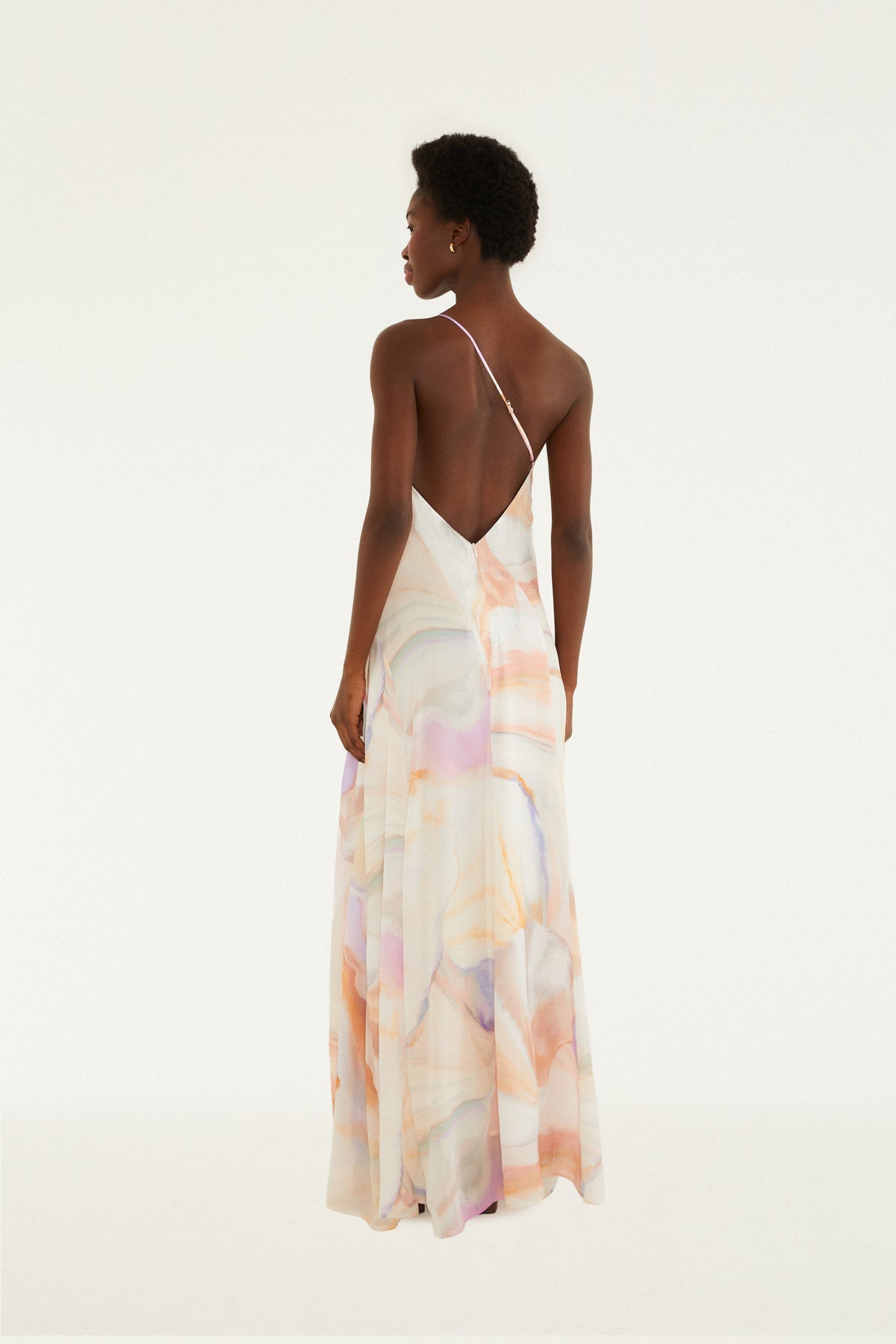 VESTIDO MAXI ONE SHOULDER ESTAMPADO PERLAS