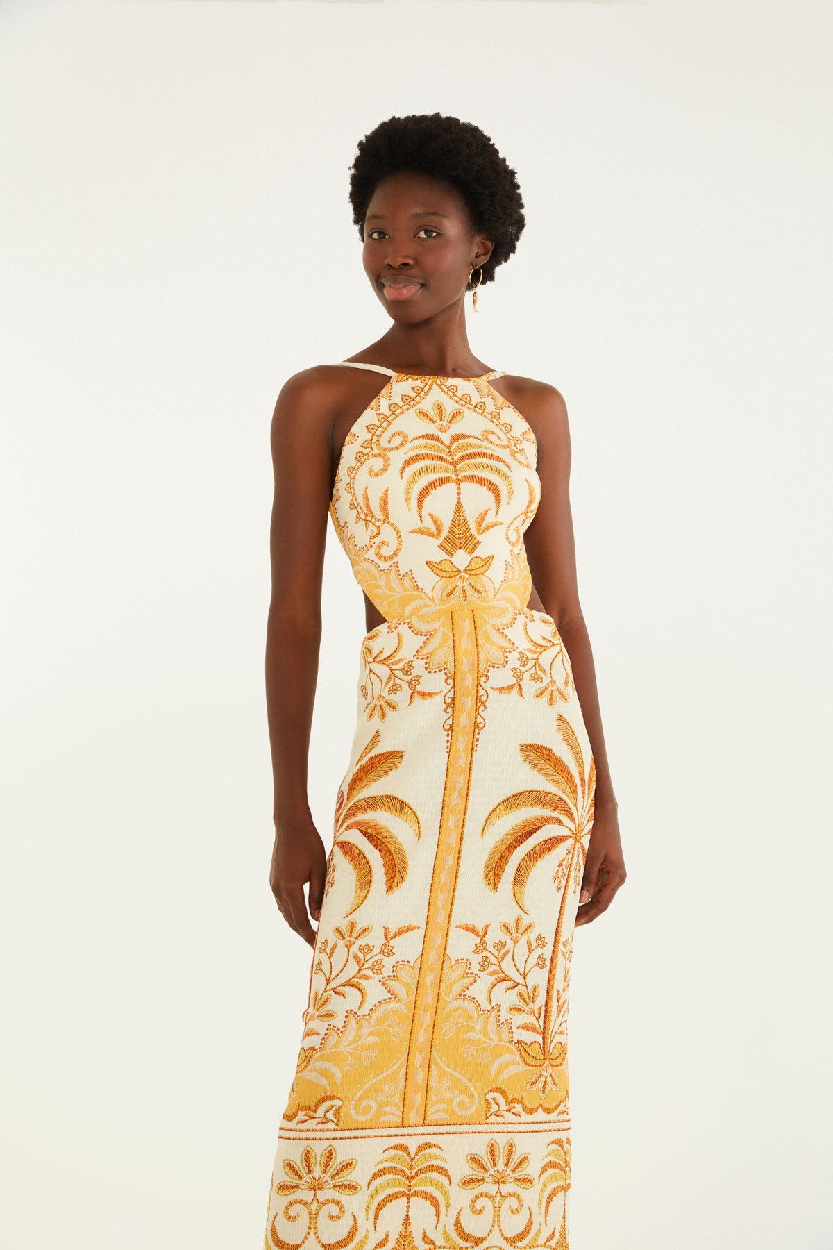 Vestido Midi Estampado paisaje tropical importado