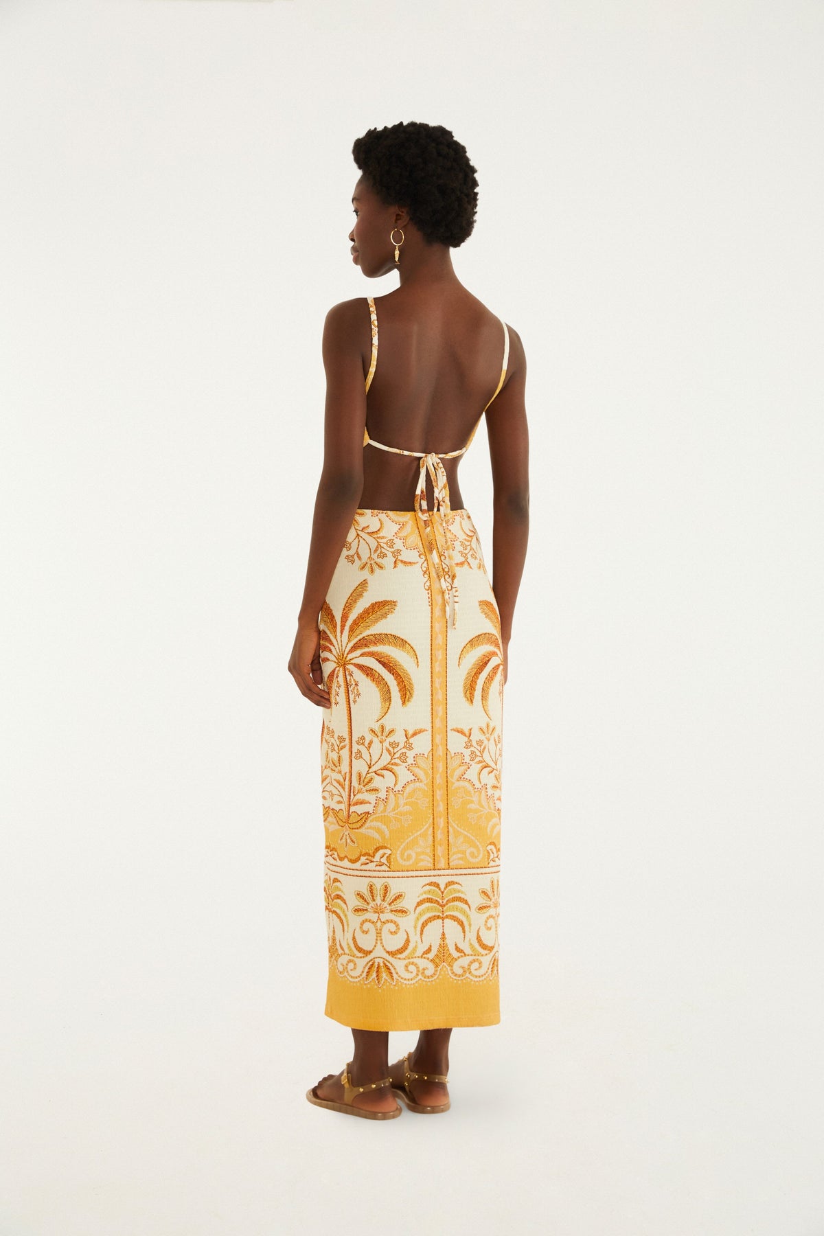 Vestido Midi Estampado paisaje tropical importado