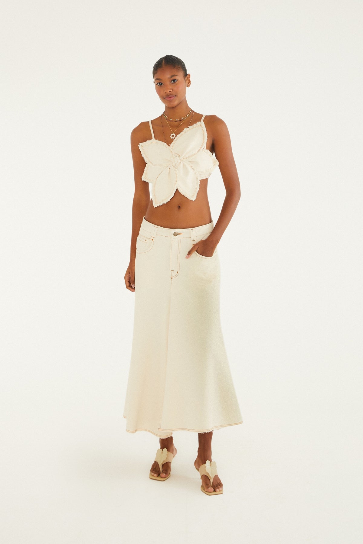 Top Flor de Jean Blanco