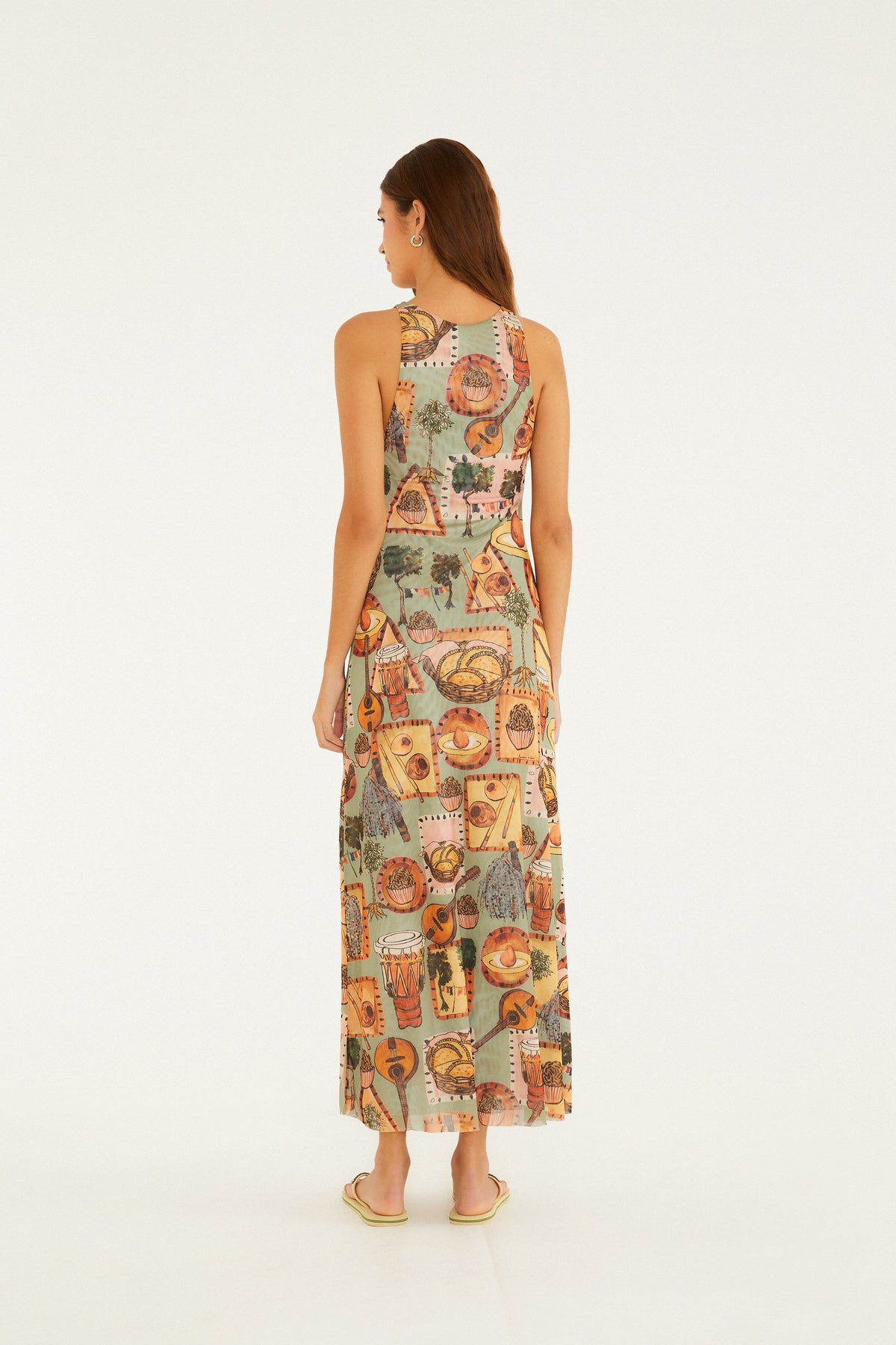 Vestido Tule Recto Estampado Boemia