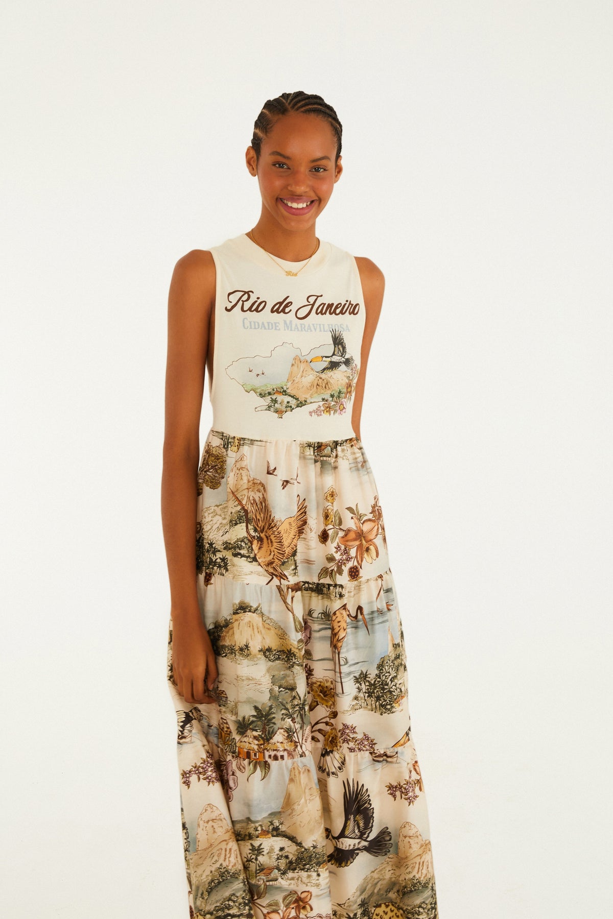 VESTIDO MAXI ESTAMPADO MAPA RIO