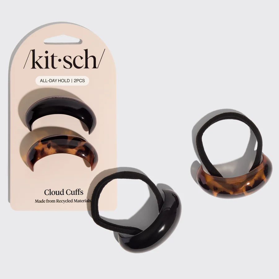 Recycled Plastic Medium Cloud Cuffs 2pc Set - Black & Tort