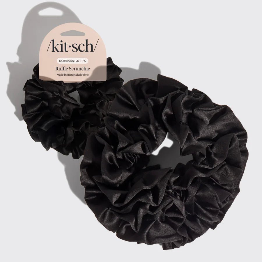 Recycled Fabric Ruffle Scrunchie - Black