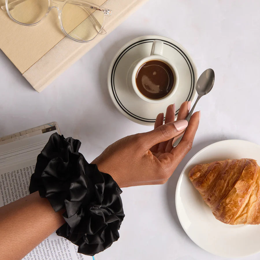 Recycled Fabric Ruffle Scrunchie - Black