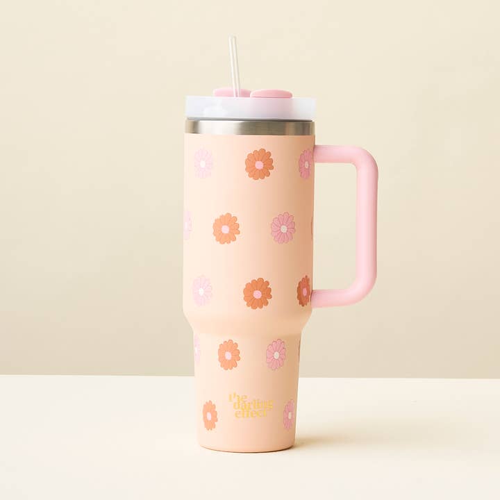 40 oz Take Me Everywhere Tumbler - Darling Daisy Peach