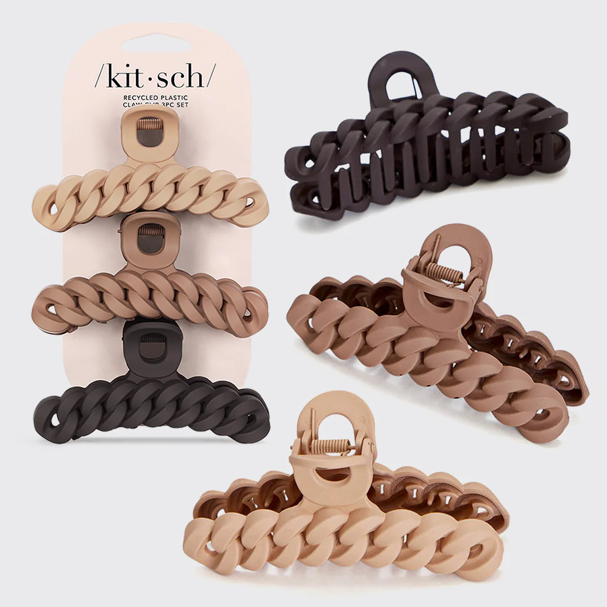 Eco-Friendly Chain Claw Clip 3pc Set - Neutral