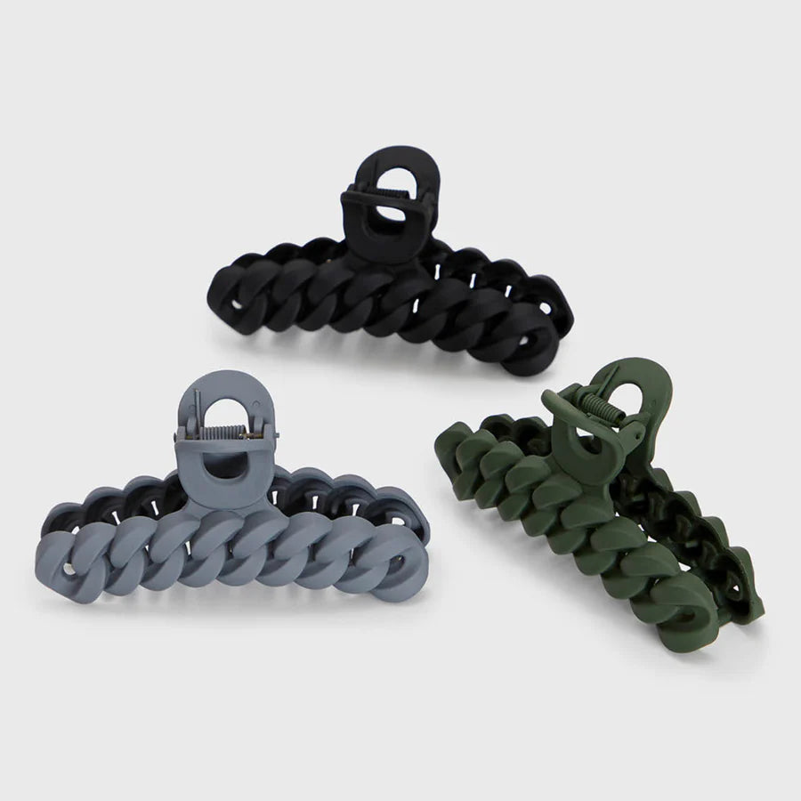 Recycled Plastic Chain Claw Clips 3pc Set - Black and Moss