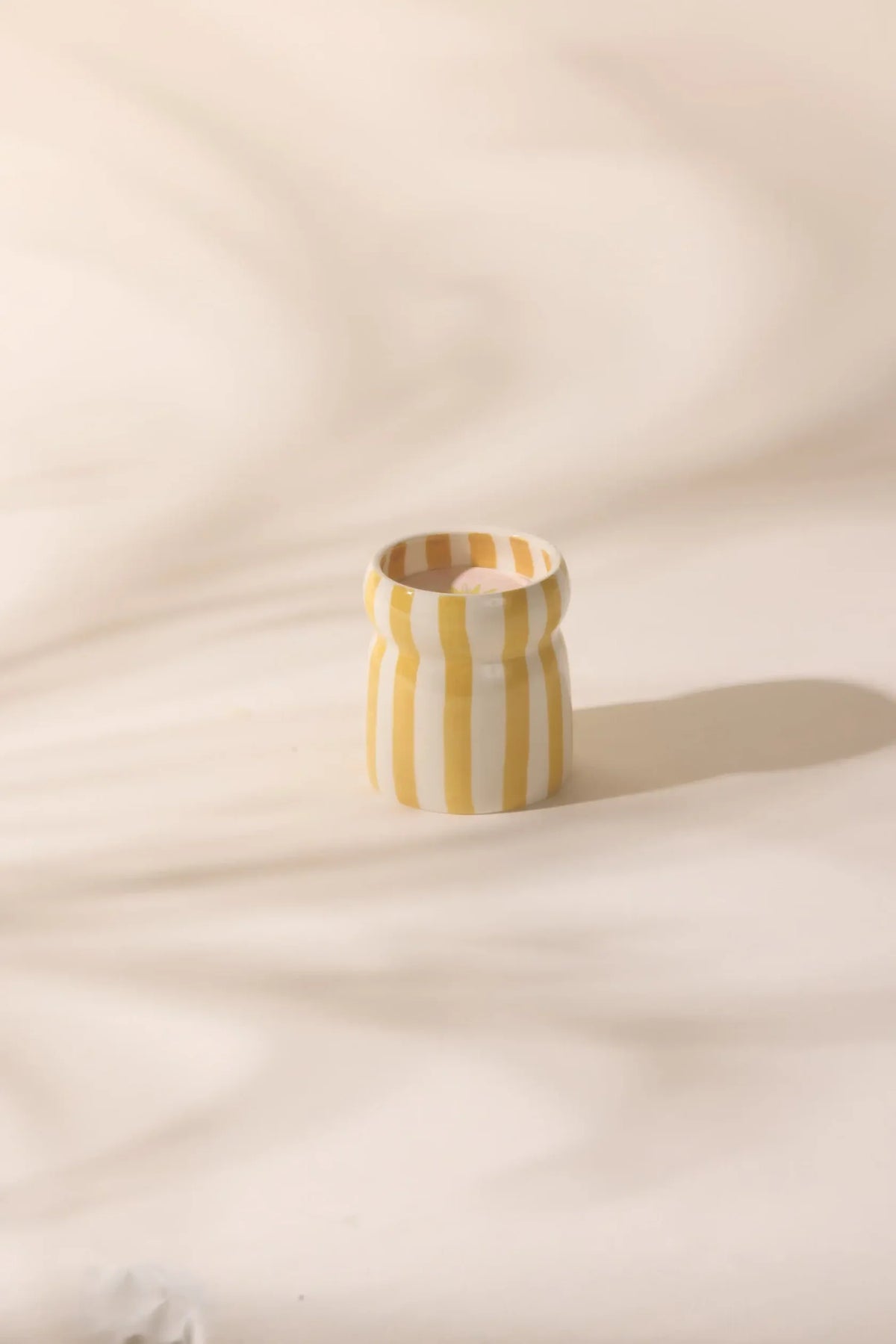 6.5 Oz Cabana Ochre Striped Hand Painted Ceramic with Dustcover - Gold Coast