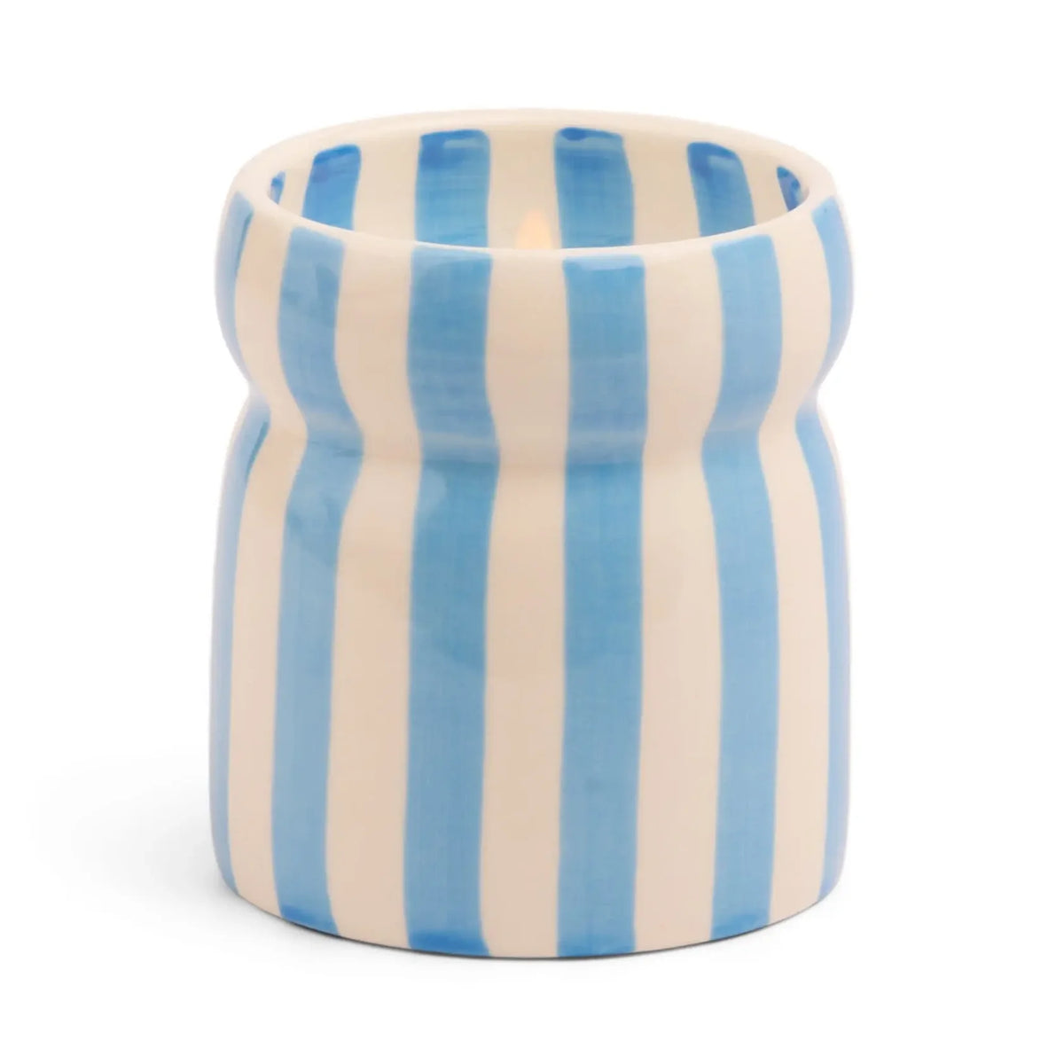 6.5 Oz Cabana Blue Striped Hand Painted Ceramic with Dustcover - Lost at Sea