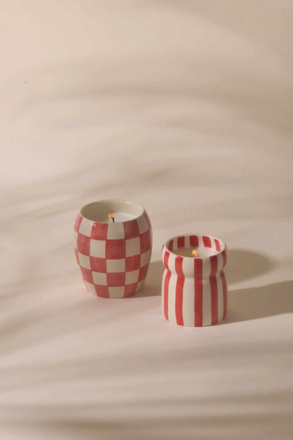 6.5 Oz Cabana Red Striped Hand Painted Ceramic with Dustcover - Hibiscus Bay