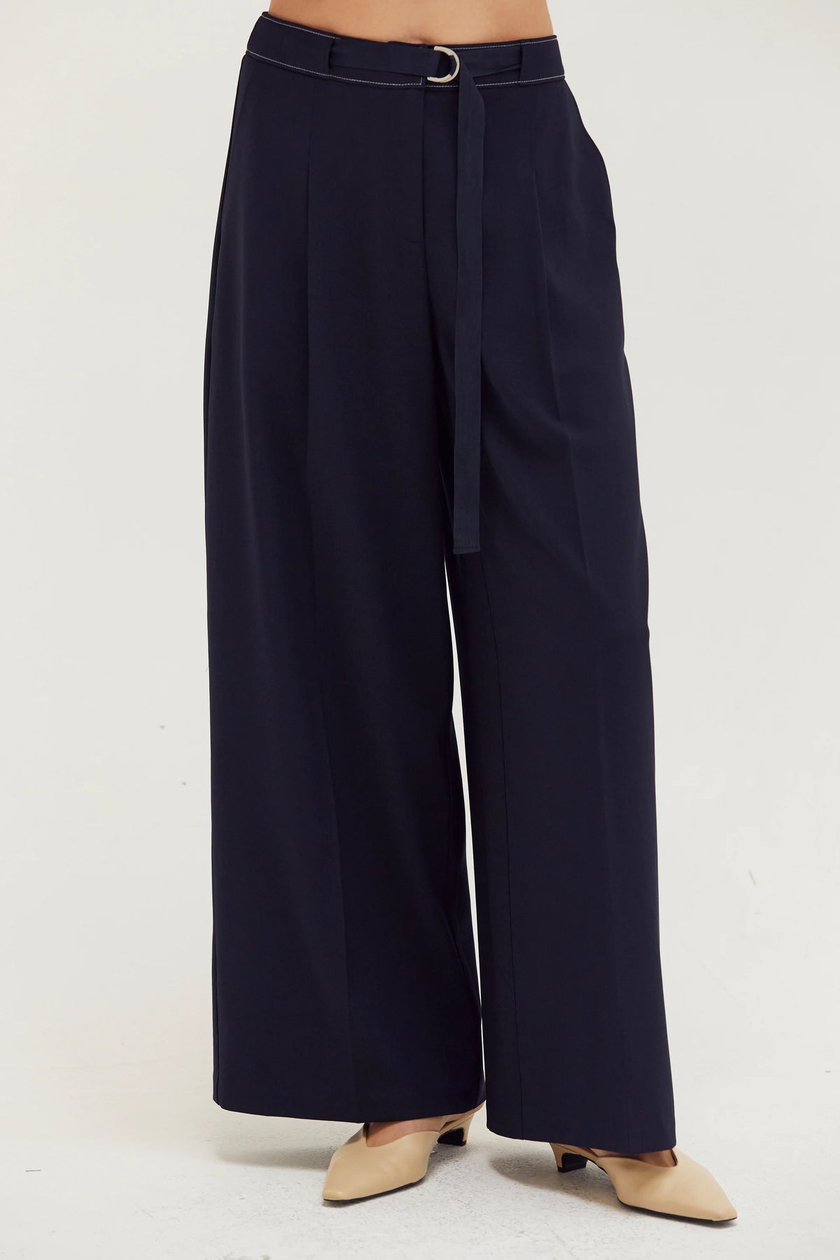 Kaia Contrast Stitch Belted Trousers