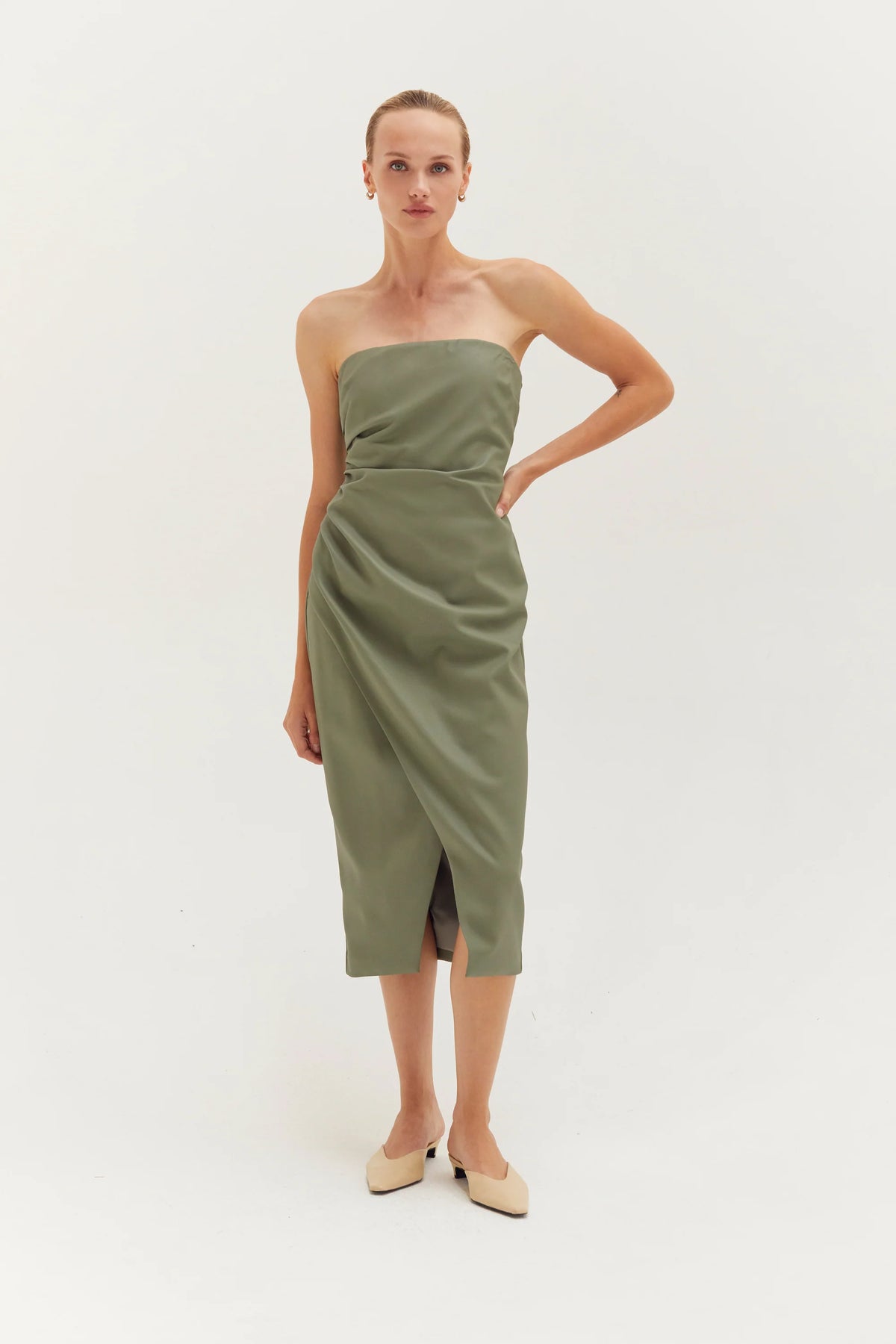 Reeve Vegan Leather Tube Midi Dress
