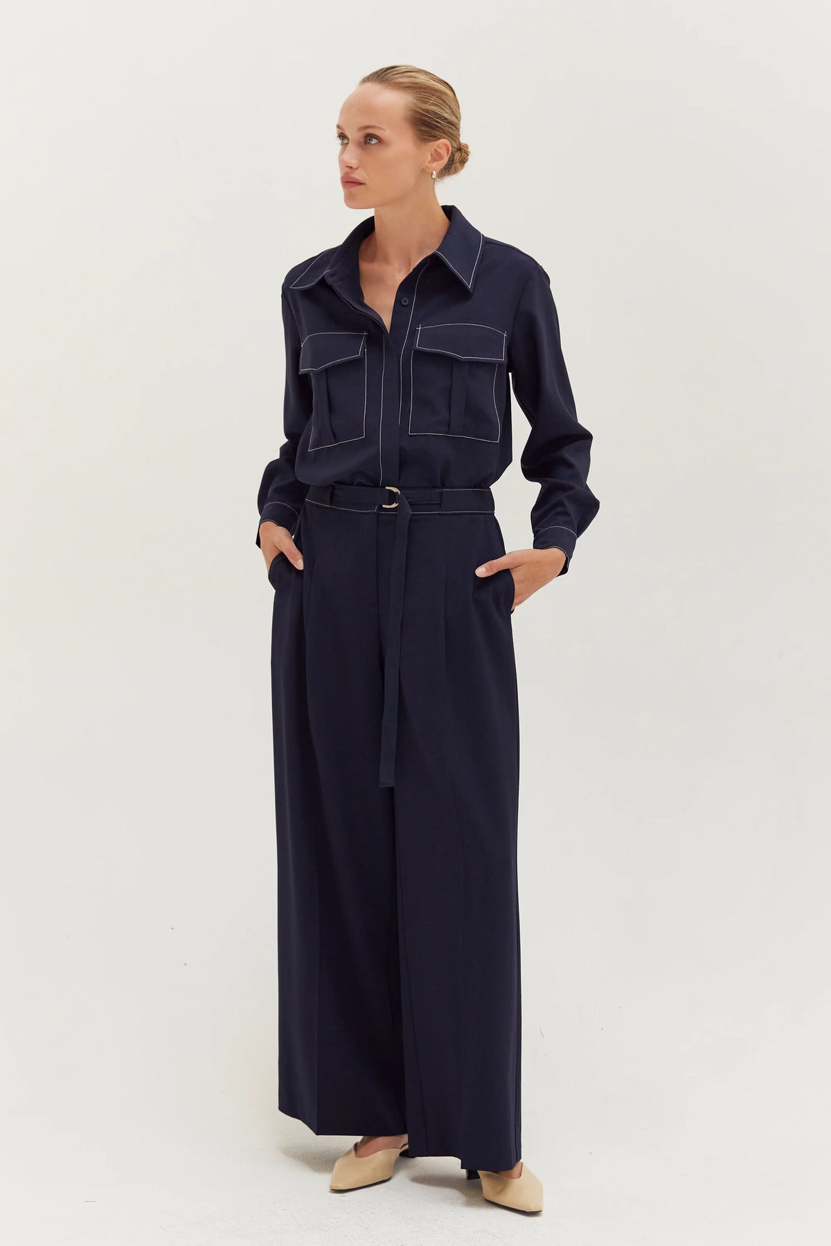 Kaia Contrast Stitch Utility Shirt