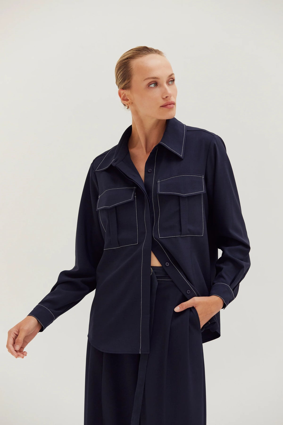 Kaia Contrast Stitch Utility Shirt