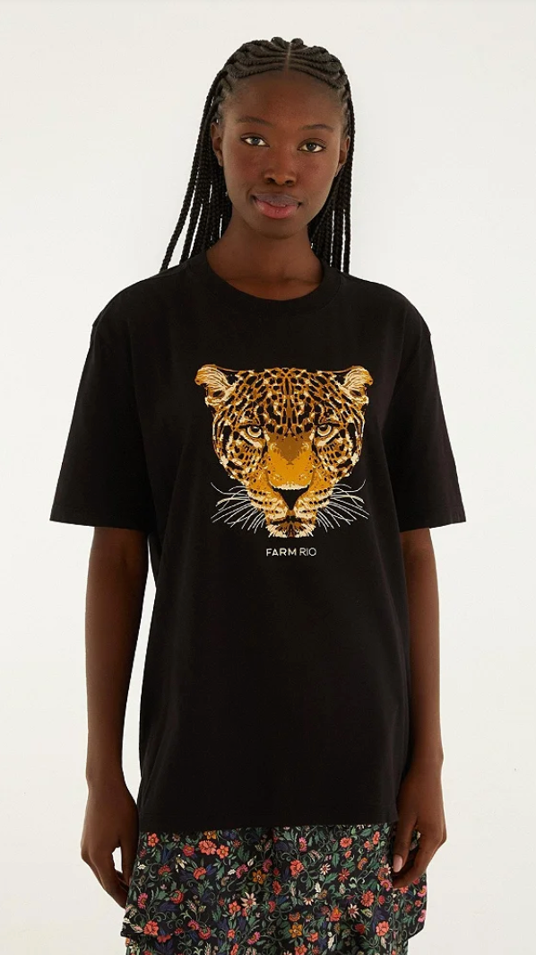T-Shirt Media Onca Esmeralda Preto