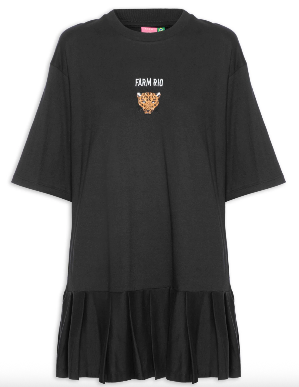 Vestido Curto Pregas Bordado Preto