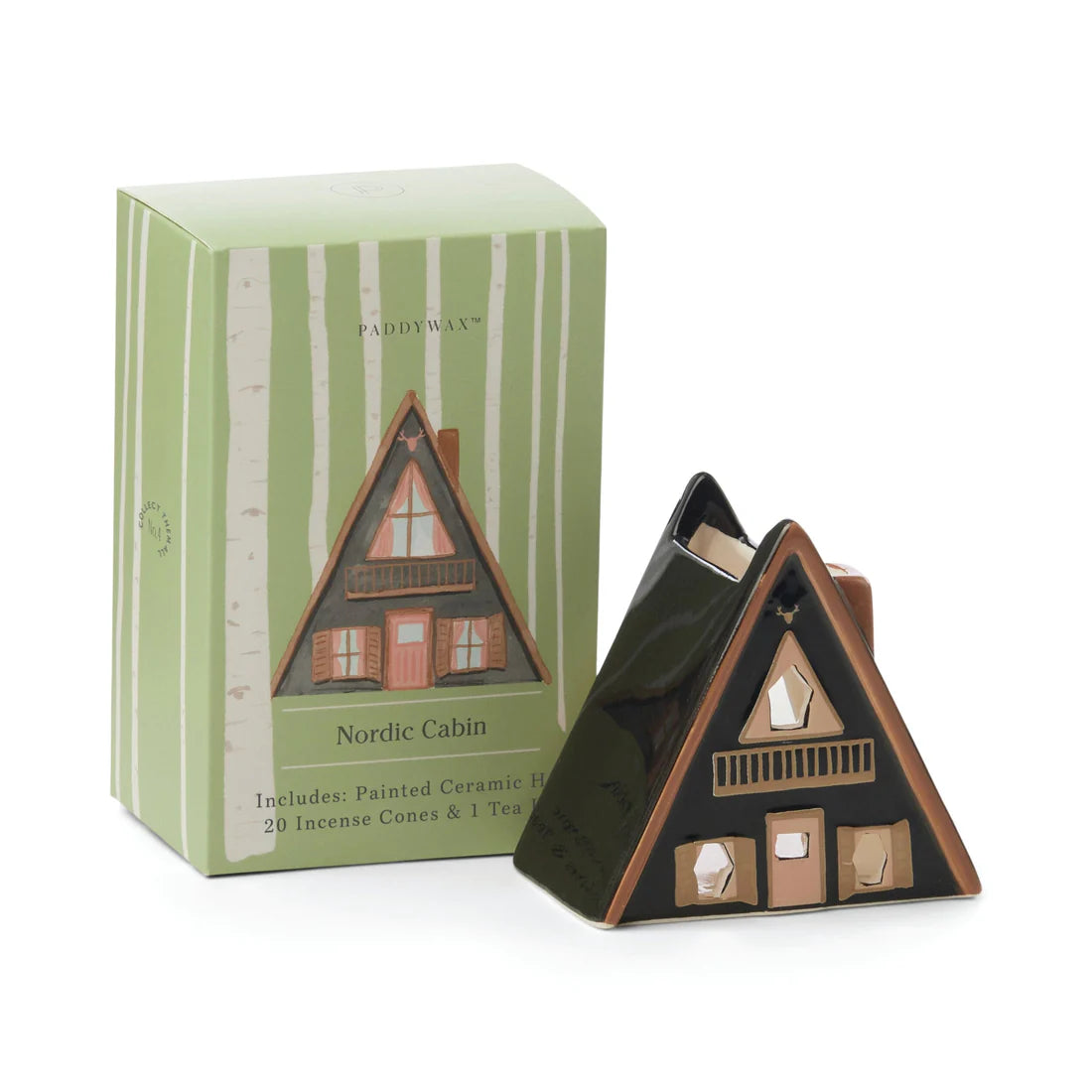 Nordic Cabin Style Incense &amp; Tea Light Holder Ceramic House