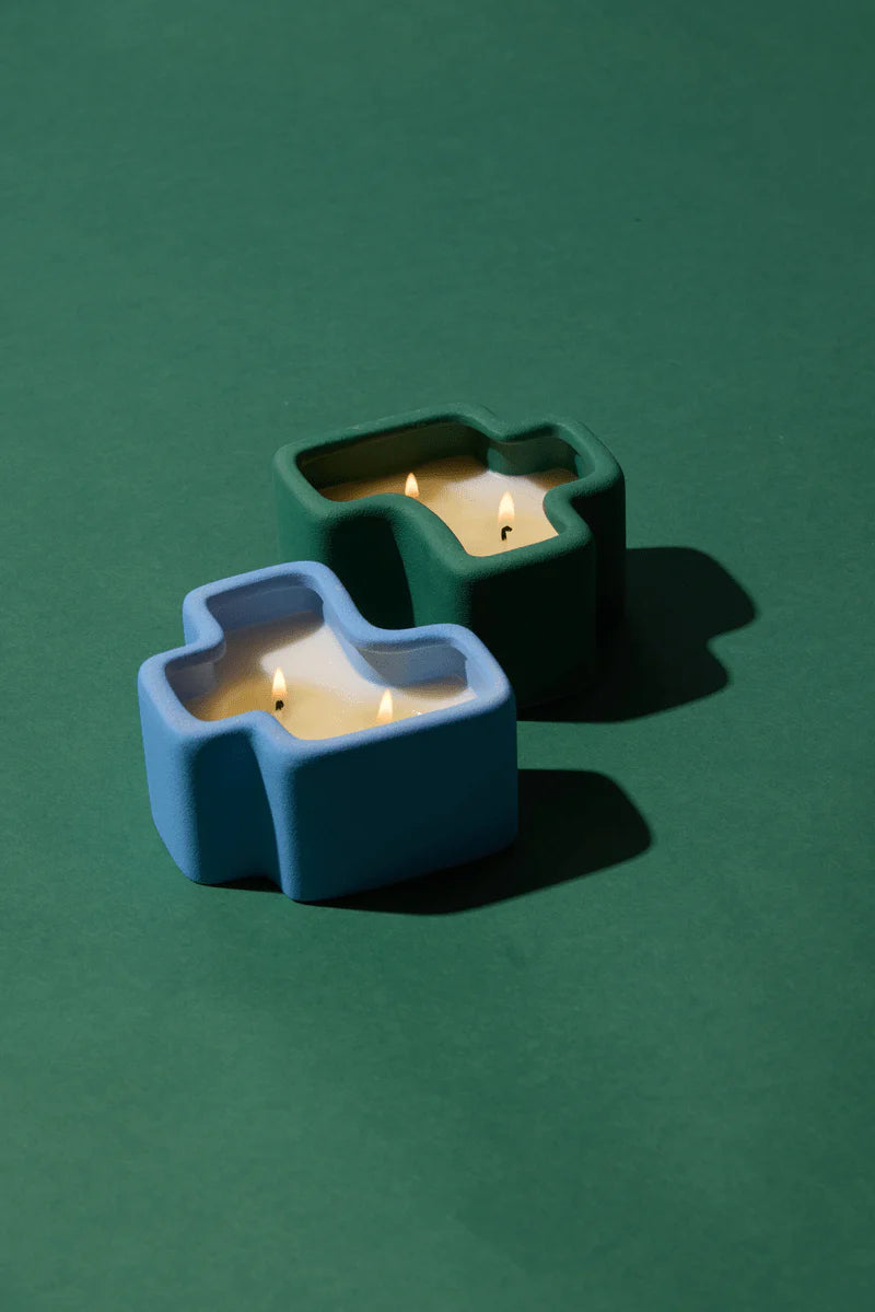Boxed Set of 2 Jigsaw 4 Oz Candles - Green  and Blue - Wild Mint & Misted Lime
