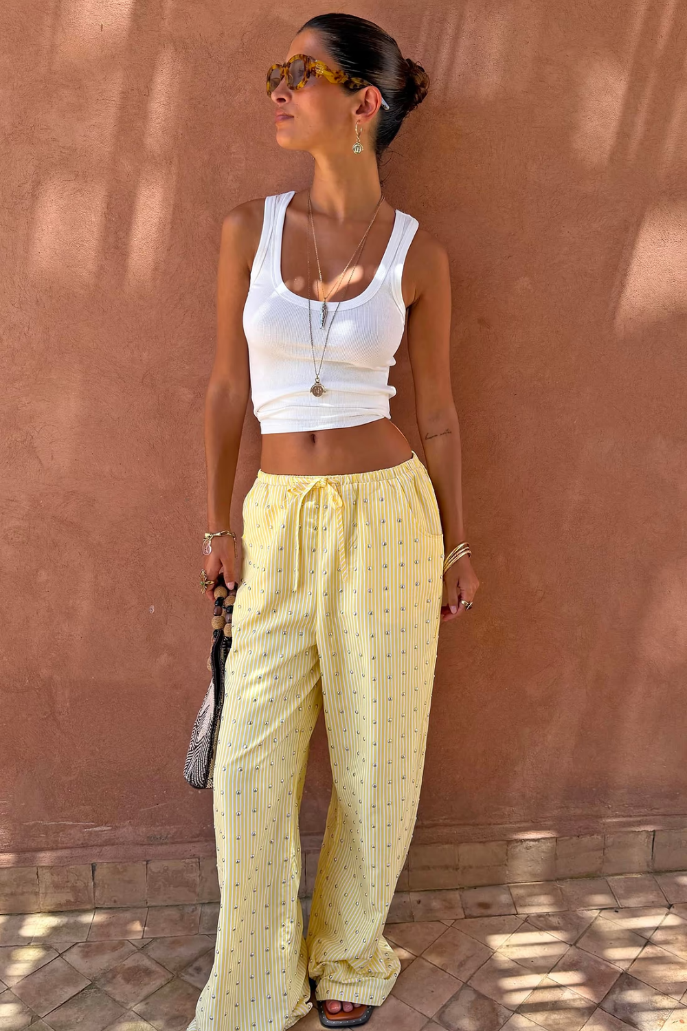 LEMON PINSTRIPE STUDDED ELLIE TROUSERS