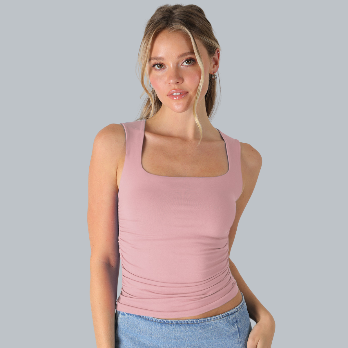 CLEAN LINE SQUARE SHIRRED TOP