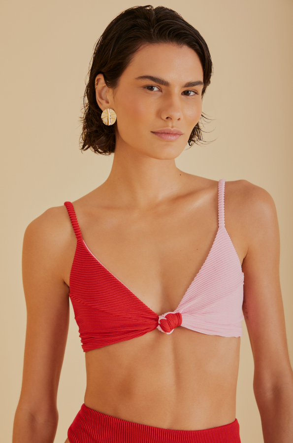 Red And Pink Knot Bikini Top