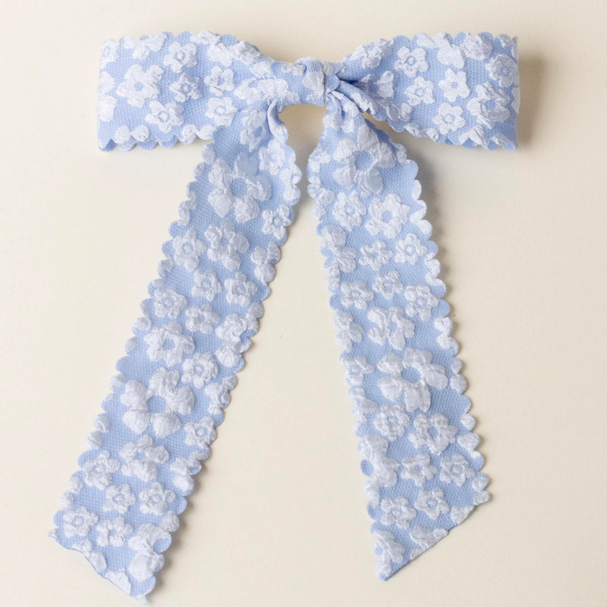 Flower Scallop Hair Bow - Blue