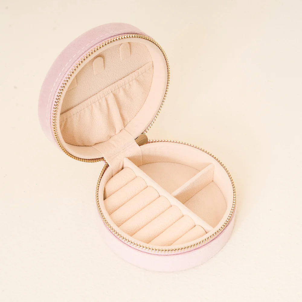 Round Velvet Jewelry Case - Floral Blush