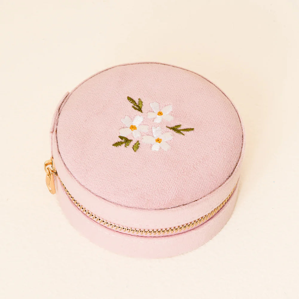 Round Velvet Jewelry Case - Floral Blush