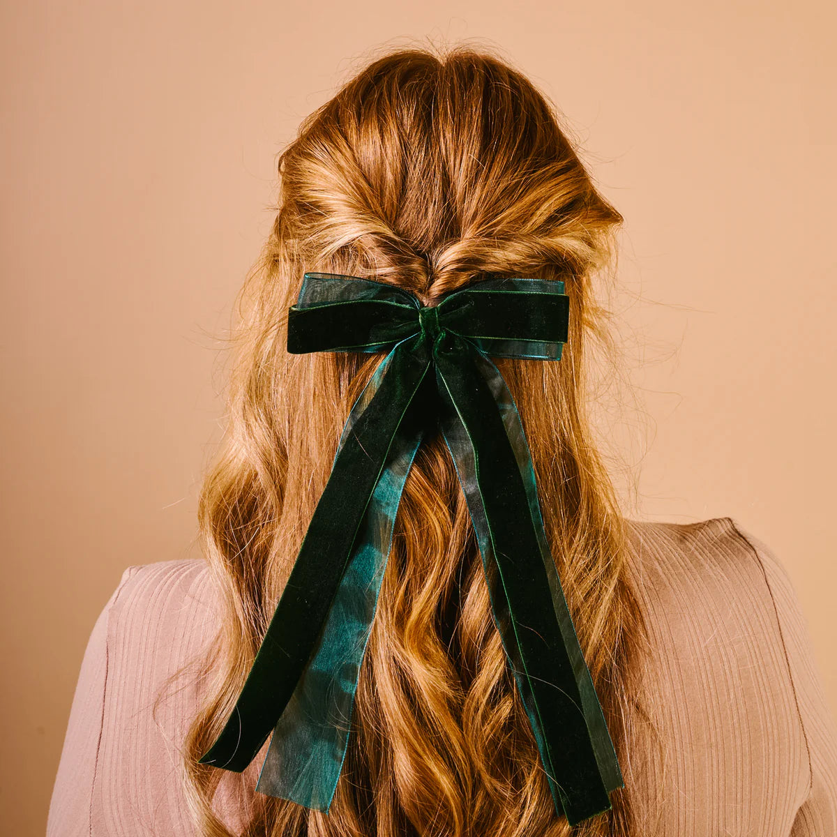 Velvet Luxe Layered Hair Bow - Green