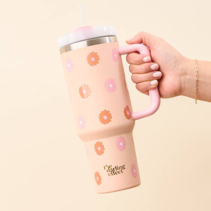 40 oz Take Me Everywhere Tumbler - Darling Daisy Peach