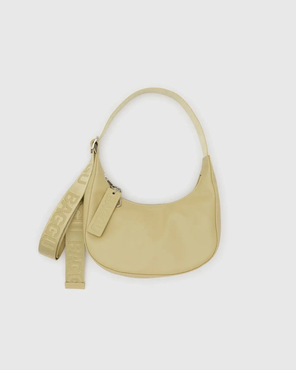 Small Recycled Leather Crescent Bag in Straw
