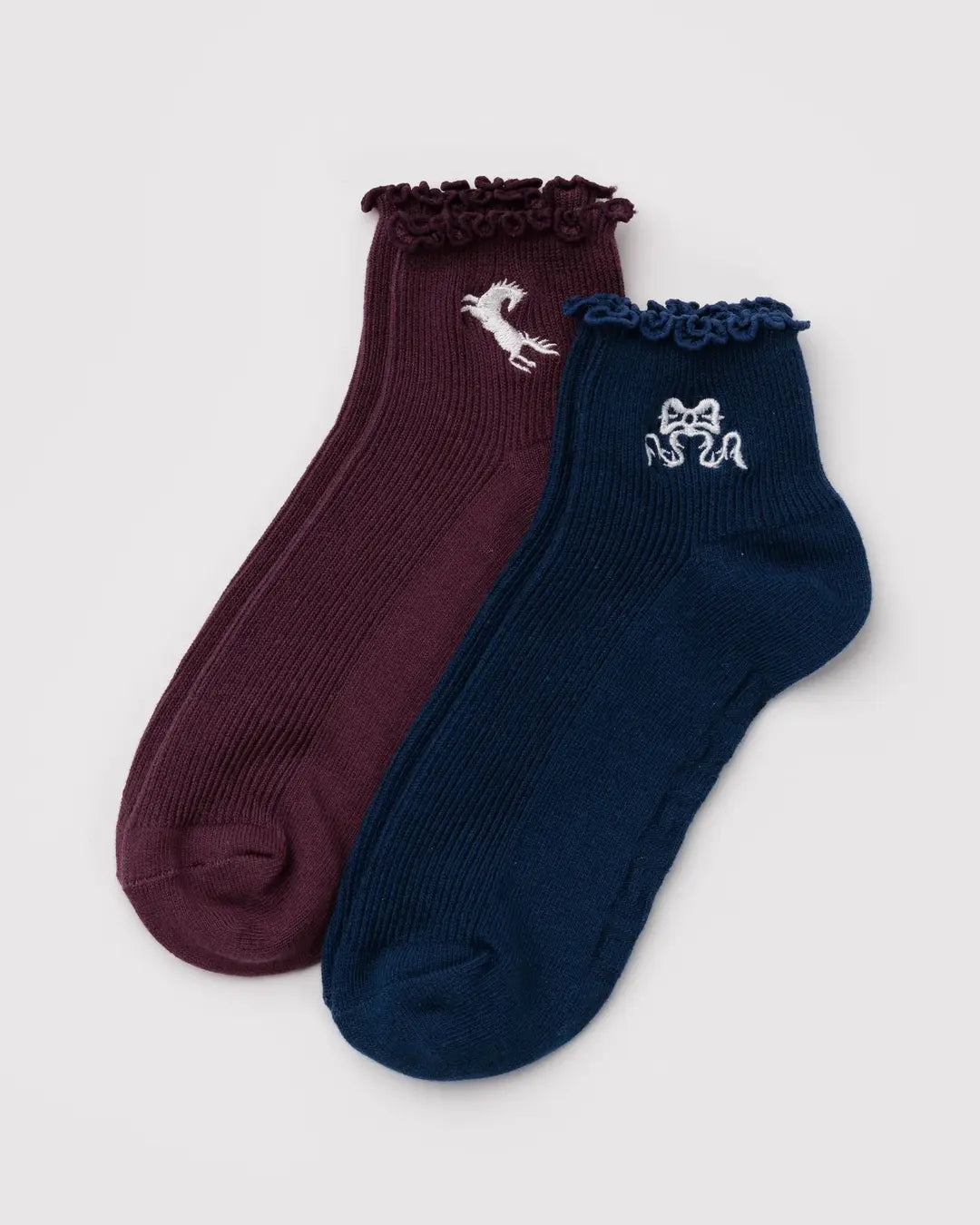 Lettuce Edge Sock Set of 2 - Mahogany &amp; Navy Icons