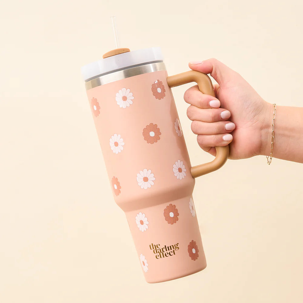 40 oz Take Me Everywhere Tumbler - Darling Daisy Tan